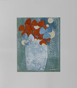 A Stitch in Time with Orange Flowers Mixed Media Hand Sewn Collage