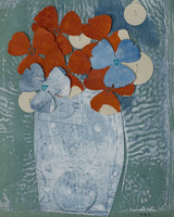 A Stitch in Time with Orange Flowers Mixed Media Hand Sewn Collage
