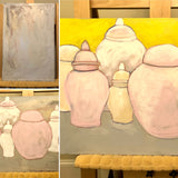Gingers Jars. An original painting by Artist RH Zondag.  This picture captures the process of the painting being created in the artist's studio.