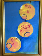 Paper Lanterns. Acrylic on Upcycled Canvas.  36" x 24"