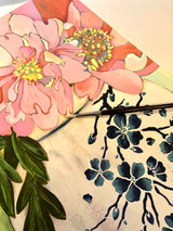 A photo of the work in progress. "Art Nouveau - Peonies in a Ginger Jar."  Mixed media on paper by artist RH Zondag.