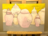 Gingers Jars. An original painting by Artist RH Zondag. This picture captures the process of the painting being created in the artist's studio.