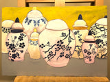 Gingers Jars. An original painting by Artist RH Zondag. This picture captures the process of the painting being created in the artist's studio.