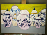 Gingers Jars. An original painting by Artist RH Zondag. This picture captures the process of the painting being created in the artist's studio.