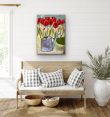 The Old Watering Can. An Original Painting by Artist RH Zondag. Measures 36 inches by 24 inches.