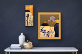 Ginger Jar, Blue Vase and Iris. Original painting by artist RH Zondag. Acrylic on canvas measuring 20 inches tall by 16 inches wide. Added touches of gold leaf make this painting special for any collector.