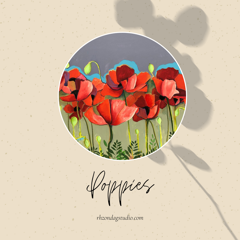 Square Poppies Notecard 5 inch by 5 inch blank note cards.  Send a note to someone you love today!