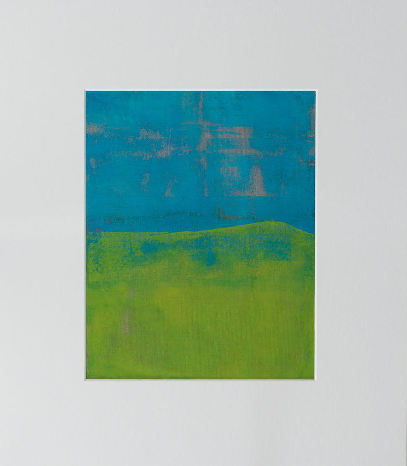 Color Block Landscape Blue over Green Monoprint