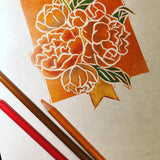 Detail from the studio of RH Zondag.  Hand coloring a linocut print to achieve a unique look.  Measures 12 x 9 inches.  Available for purchase.  Ships unframed.