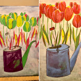A glimpse into the painting process of The Old Watering Can. An Original Painting by Artist RH Zondag. Measures 36 inches by 24 inches.