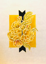 Hand-Colored, Limited Edition Linocut Print by Artist RH Zondag.  This beautiful, yellow Peony Bouquet limited edition print is a perfect compliment to any room.  Ships unframed.  