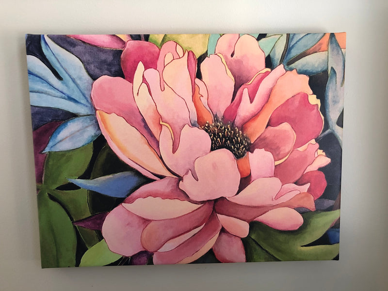 Peony Flower Painting, Pink Peony Canvas Wall Art