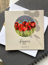 Poppies Note Cards 5" x 5" includes envelope.  Send a handwritten note to a friend or loved one on one of these unique greeting cards.
