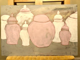 Gingers Jars. An original painting by Artist RH Zondag. This picture captures the process of the painting being created in the artist's studio.