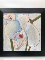 White Orchids Pair of 9 inch by 9 inch Paintings