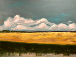 Canola Field Study: Manitoba. This painting measures 36 inches tall by 48 inches wide. Acrylic on canvas painting by artist RH Zondag.