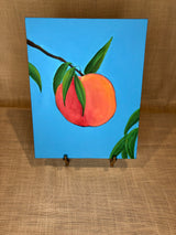 It's a Peach of a Day! An original painting by artist RH Zondag. This painting measures 10 inches tall by 8 inches wide. Perfect for adding color to a small space, either hanging on the wall or sitting on a stand on your shelf. Acrylic on canvas.