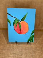 It's a Peach of a Day! An original painting by artist RH Zondag. This painting measures 10 inches tall by 8 inches wide. Perfect for adding color to a small space, either hanging on the wall or sitting on a stand on your shelf. Acrylic on canvas.