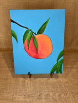 It's a Peach of a Day! An original painting by artist RH Zondag. This painting measures 10 inches tall by 8 inches wide. Perfect for adding color to a small space, either hanging on the wall or sitting on a stand on your shelf. Acrylic on canvas.