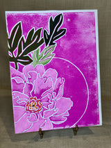 Peony Hand-colored Floral Linocut. This original linocut by artist RH Zondag measures 12 inches tall by 9 inches wide. Ships unframed. Framing options available.