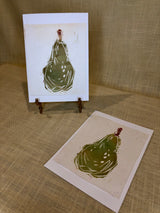 Pear Handprinted Linocut by artist RH Zondag. Printed on vintage handmade paper. No two prints are alike, measuring 7 1/2 inches tall by 5 1/2 inches wide.