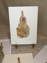 Pear Handprinted Linocut by artist RH Zondag. Printed on vintage handmade paper. No two prints are alike, measuring 7 1/2 inches tall by 5 1/2 inches wide.