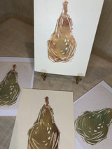 Pear Handprinted Linocut by artist RH Zondag. Printed on vintage handmade paper. No two prints are alike, measuring 7 1/2 inches tall by 5 1/2 inches wide.
