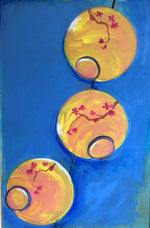 Paper Lanterns. Acrylic on Upcycled Canvas.  36" x 24"