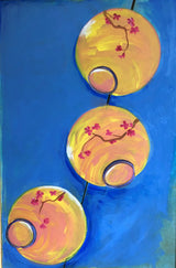 Paper Lanterns. Acrylic on Upcycled Canvas.  36" x 24"