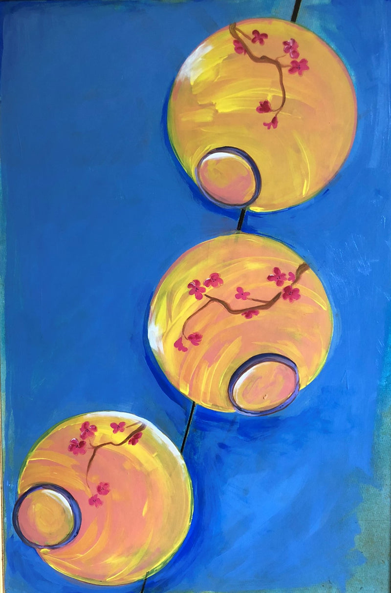 Paper Lanterns. Acrylic on Upcycled Canvas.  36