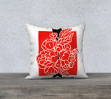 Bold Red & Black Peony Bouquet Pillow 18 x 18